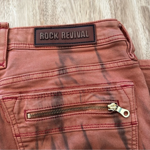 Rock Revival Moto Jeans Ivan Slim Straight Mens Size 40 Orange Biker Y2K Dye - Picture 5 of 6